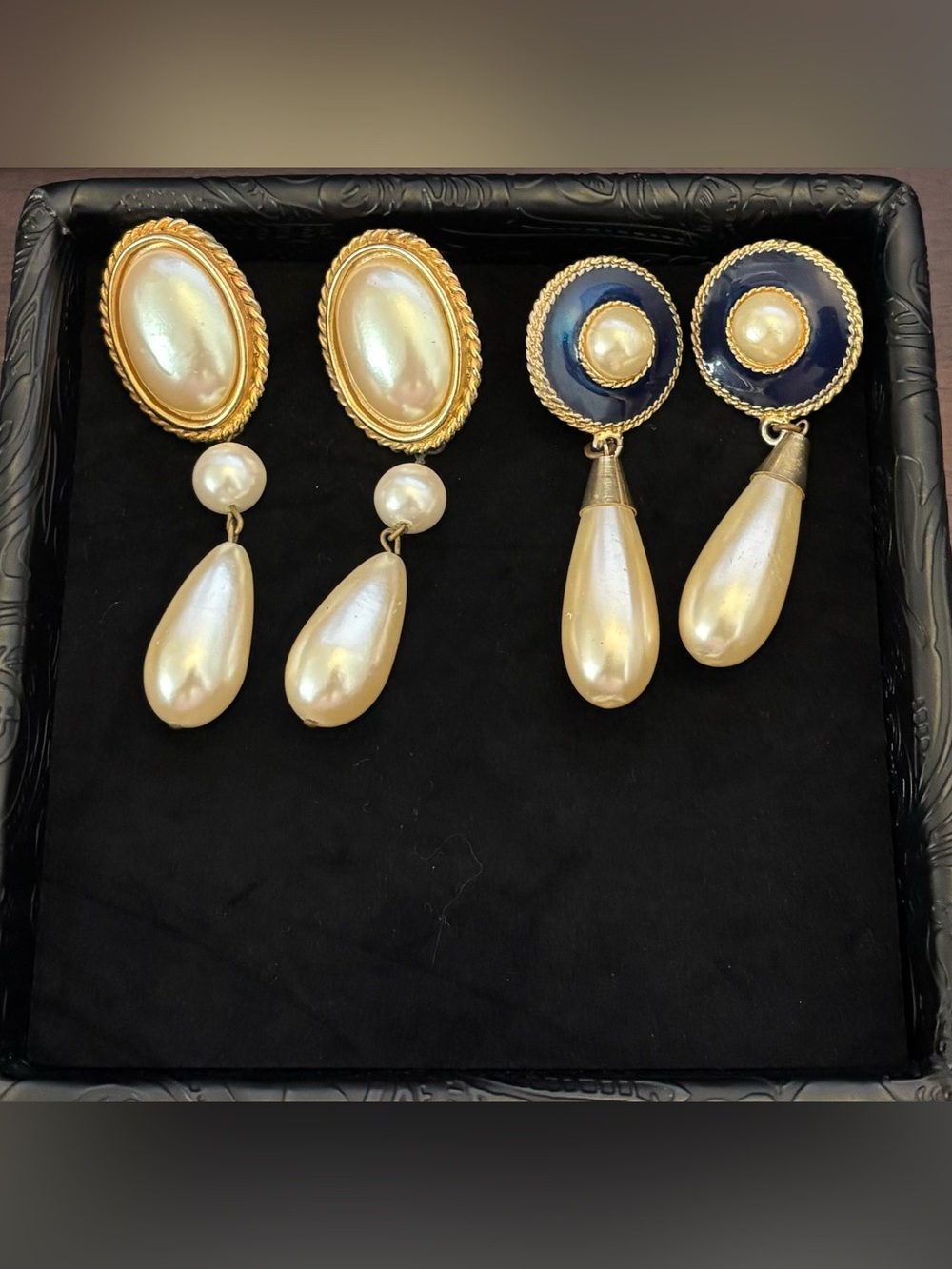 Vintage Unbranded Faux Gold-Tone Pearl Teardrop Drop Earrings - Cream Pearls.